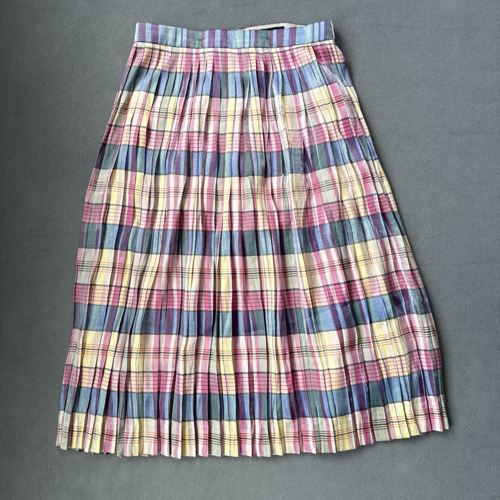 JCrew Skirt Womens 4 Multicolor‎ Plaid Pleated Midi ALine Shimmering Lined SP20